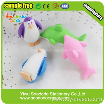 ocean animal series penguin and dolphins rubber eraser